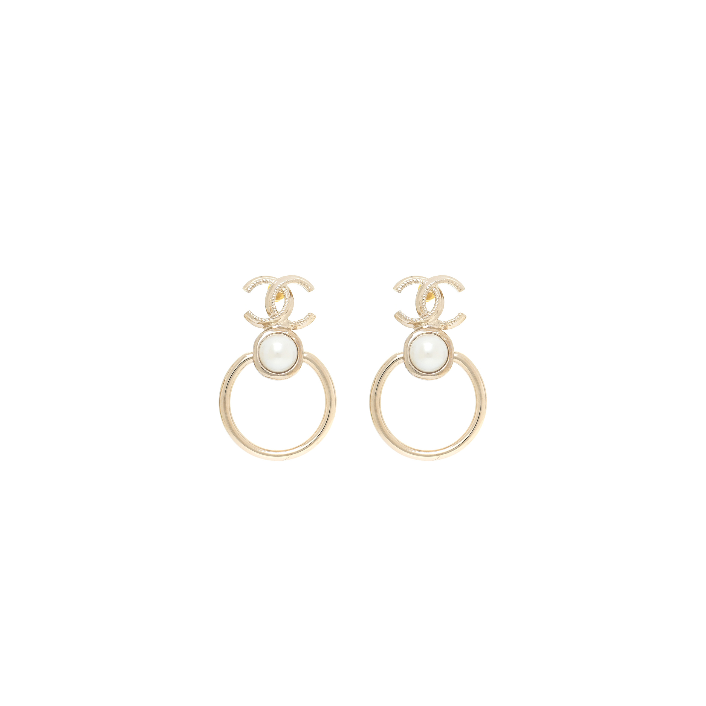 CHANEL METAL PEARL CC HOOP DROP EARRINGS AB7522